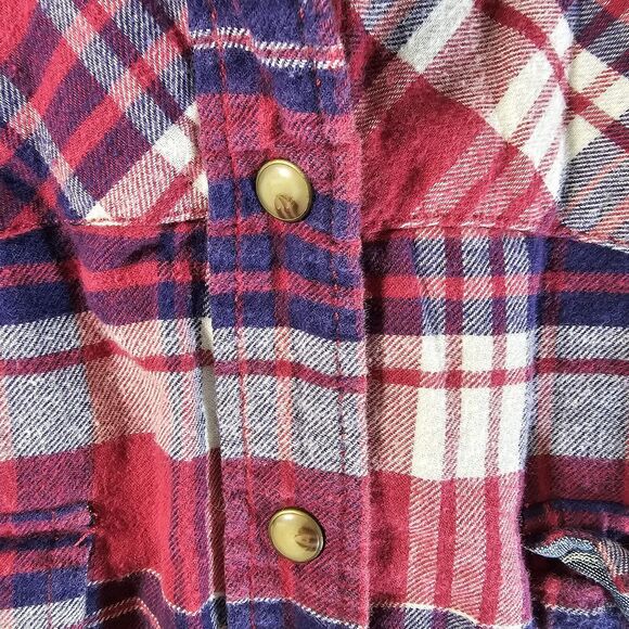 JACKS GIRLFRIEND Red Plaid Flannel Snap Front Top Long Sleeve Stretch Large - Picture 3 of 5